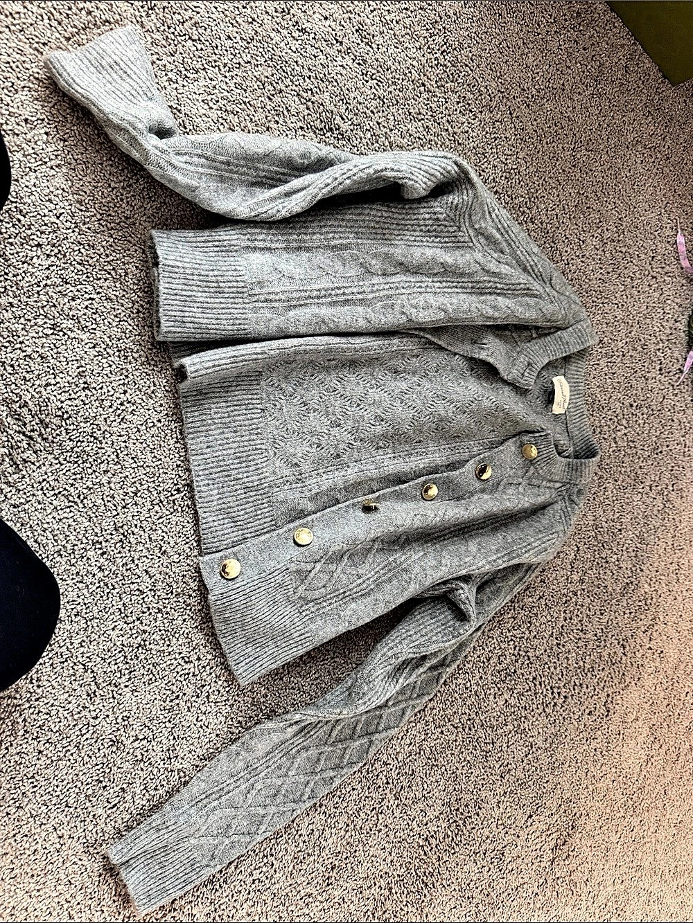 Universal Thread Women's Heritage Cable Crewneck Cardigan Gray Large